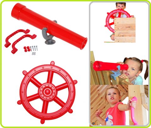 set 3in1 pirate steering wheel+telescope+handgrips red9